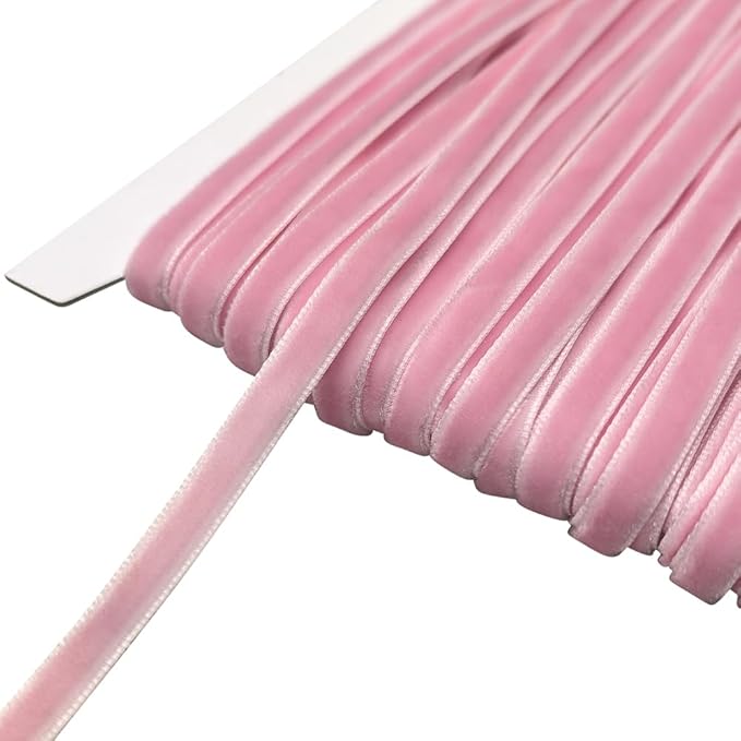Chenkou Craft Pink 25 Yards 1/4" Velvet Ribbon Lots Bulk (Pink, 1/4"(6mm))
