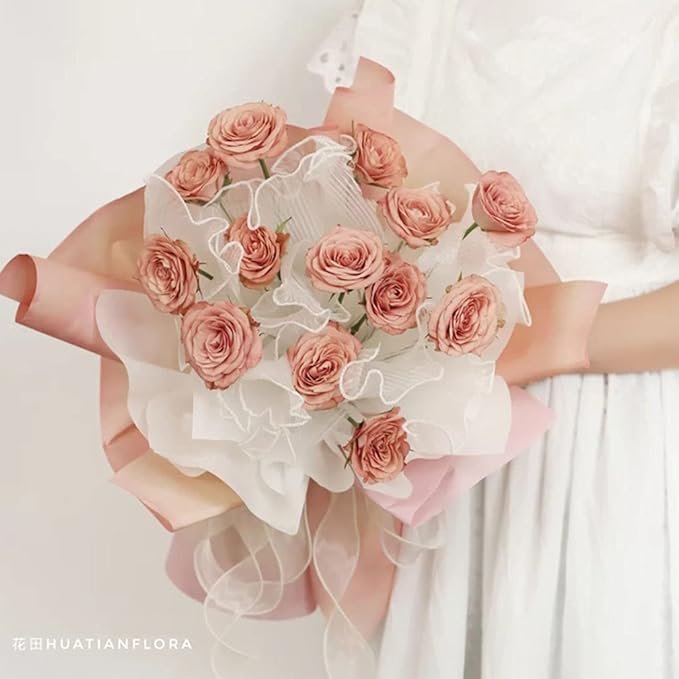 FWSA WRAPS Korean Flower Wrapping Mesh Paper White Pearl Edge Bouquet Packaging Paper Wrinkled Wavy Net Yarn Mother's Day Valentine's Day Wedding Birthday Decoration 11X162 inches/bag (Pearl White)