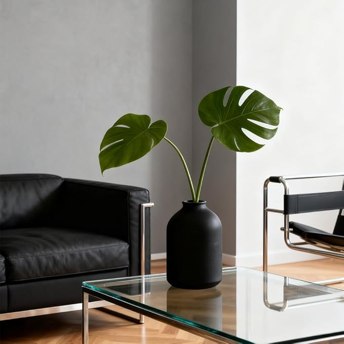 Large Black Ceramic Vase – Modern Matte Flower Vase for Table, Shelf, Mantel, Bathroom, Coffee Table, Centerpieces – Wabi Sabi Home Decor, Minimalist Decorative Accent for Living Room, Office, Dining