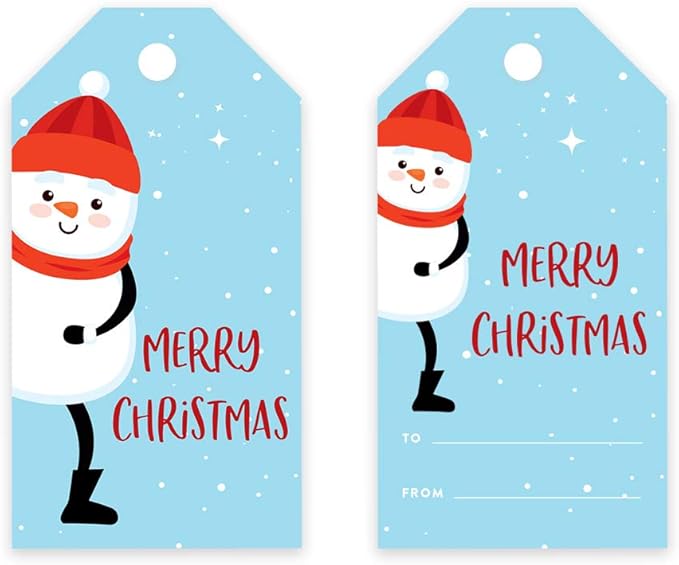 Andaz Press Christmas Holiday Season Classic Gift Tags, Merry Christmas to from Classic Favor Tags, Snowman with Stars Design, for Holiday Events, Parties, and Favors, 60-Pack