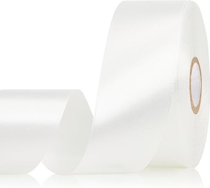 White Ribbon 1-1/2 Inch 30 Yards Solid Color Satin Ribbon for Flower Bouquet, Fabric Ribbon for Gift Wrapping Crafts Hair Bows Making Sewing Wedding Christmas
