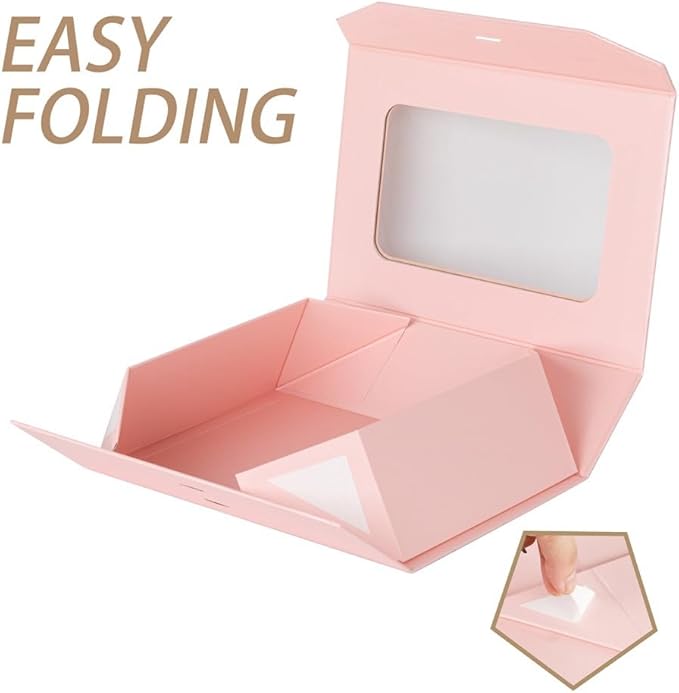 3 Pcs Pink Extra Large Gift Box for Presents with Ribbon 16.5x13x5.3 Inches Clear Gift Box with Window Magnetic Closure Gift Boxes with Lids