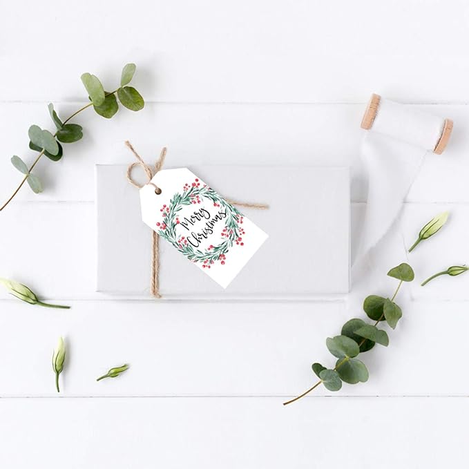 Andaz Press Christmas Holiday Season Classic Gift Tags, Merry Christmas to from Classic Favor Tags, Holly Wreath Design, for Holiday Events, Parties, and Favors, 60-Pack