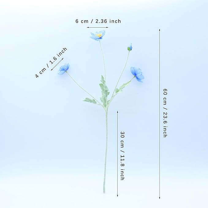 2 Pcs Artificial Fake Flowers Plants Poppies Silk Flower Arrangements Wedding Bouquets Decorations Plastic Floral Table Centerpieces for Home Kitchen Garden Party Decor Approx 23.6" High - Dark Blue