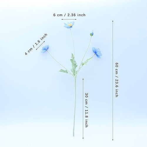 2 Pcs Artificial Fake Flowers Plants Poppies Silk Flower Arrangements Wedding Bouquets Decorations Plastic Floral Table Centerpieces for Home Kitchen Garden Party Decor Approx 23.6" High - Dark Blue
