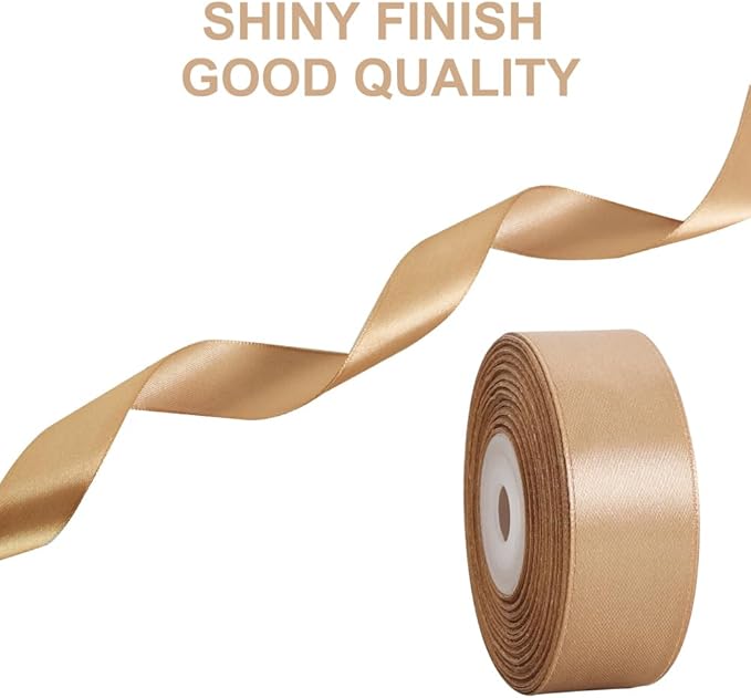 TONIFUL Champaign Gold Satin Ribbon 1 Inch X 25yds Solid Silk Ribbons for Gift Wrapping, Craft, Floral Bouquets, Valentine's Day Christmas Gift Wrapping, Party Wedding Decoration