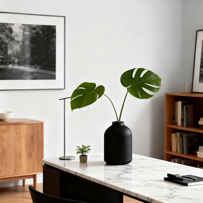 Large Black Ceramic Vase – Modern Matte Flower Vase for Table, Shelf, Mantel, Bathroom, Coffee Table, Centerpieces – Wabi Sabi Home Decor, Minimalist Decorative Accent for Living Room, Office, Dining