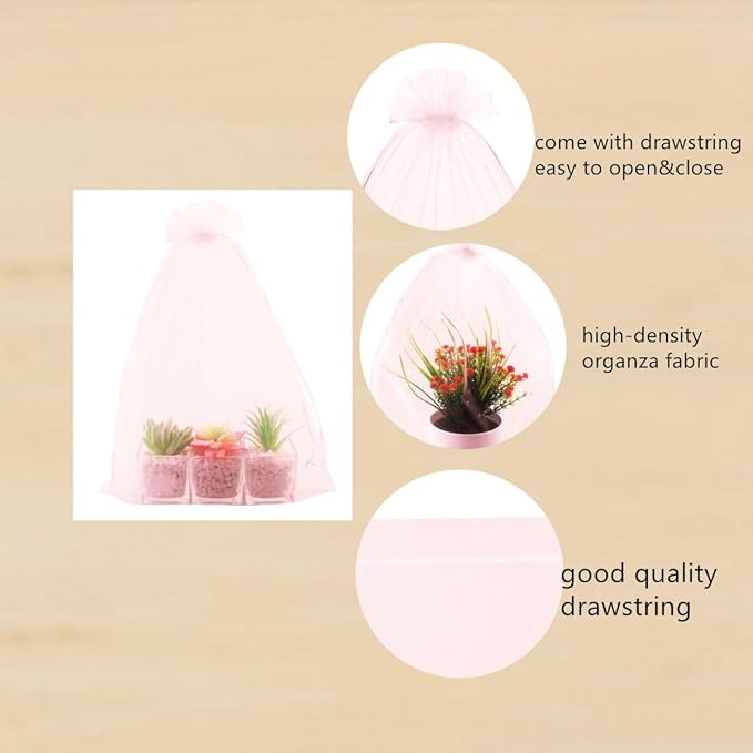 50 Pack 12 x 16 Inch Drawstring Jewelry Gift Organza Bags Plant Covers Plants Protection Bag D5B (A-PINK)