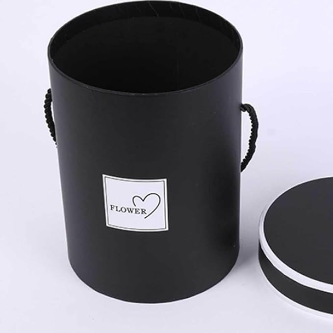 AZIDWERYQ Round Flower Paper Boxes Hat Box Flower Packaging Paper Bag with Lid Candy Party Wedding Supply for Gifts Black