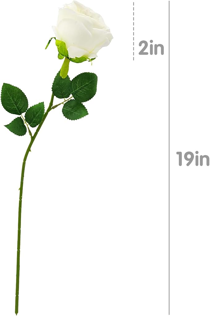 White Artificial Roses with Long Stems, 12Pcs Realistic Roses Artificial Flowers, Faux Roses | Bulk Fake Flowers for Home Decor, Wedding Party Table Centerpieces, DIY Bouquet