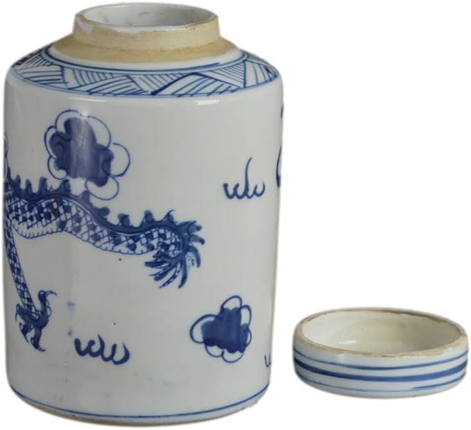 Festcool Retro Antique Like Style Blue and White Porcelain Dragon Ceramic Covered Jar Vase, China Ming Style, Jingdezhen (7 H)