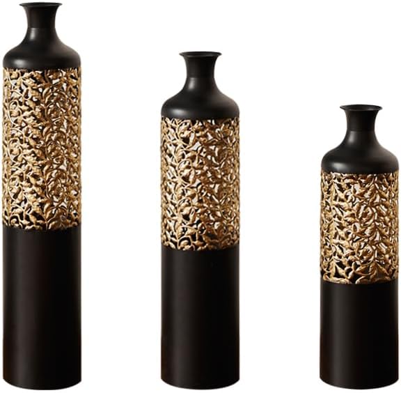 Floor Vases, Tall Home Decor Metal Vase Set of 3 Large Glazed Decorative Vases for Wedding Decor, Elegant Modern Flower Holder for Living Room, Entryway, Hallway, Dining Room
