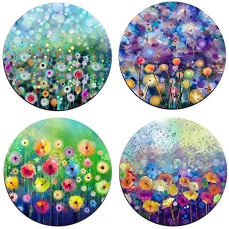 Watercolor FlowersRound Coaster Set - Made of Recycled Rubber - Set of 4