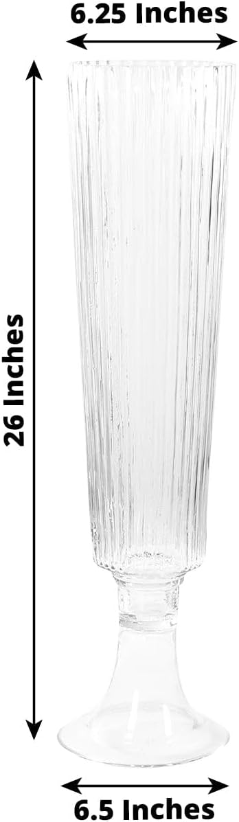 Efavormart 4 Pack Clear Ribbed Glass Trumpet Vases, Heavy Duty Flower Vases for Weddings and Centerpieces - 26"