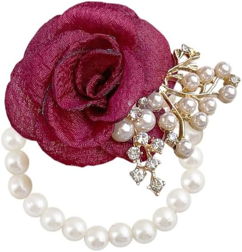 1PCS Wedding Wrist Flower,Bridesmaid Bride Wrist Flower Corsage Decoration Hand Flowers,Wine Red