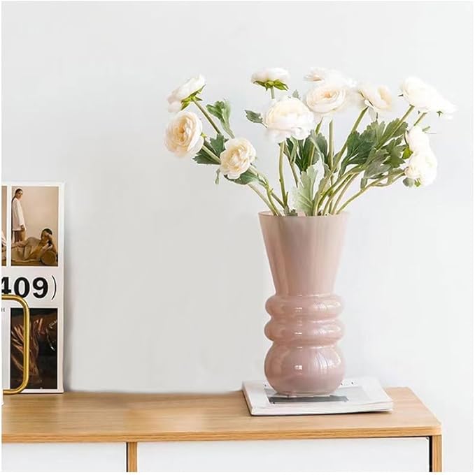 10-inch Tall Glass vase, a Simple and Sturdy Flower Container, Perfect for Dining Tables, Living Room and Table Placement (Pink)