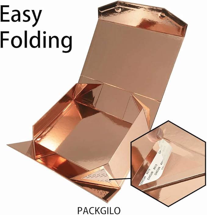 1Pcs 13x9x4 Inches Rose Gold Gift Boxes with Lids for Presents Magnetic gift box large Gift Box for Bridesmaid Proposal，Groomsman (Glossy Rose Gold)
