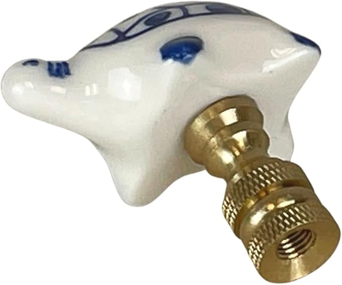 Royal Designs, Inc. Blue & White Porcelain Turtle Finial for Lamp Shade, Polished Brass