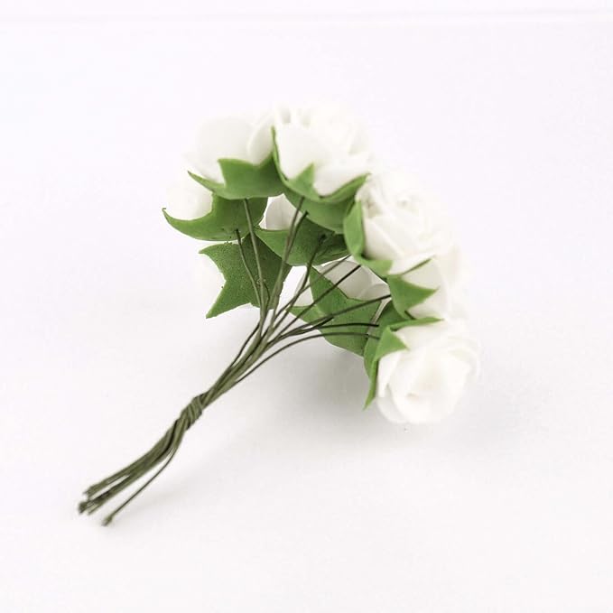 Efavormart 48 Roses | 4" Tall White Real Touch Artificial DIY Foam Rose Flowers with Stem, Craft Rose Buds