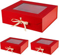 3 Pcs Extra Large Red Gift Box for Presents with Ribbon 19x16x6 Inches Clear Gift Box with Window Magnetic Closure Gift Boxes with Lids