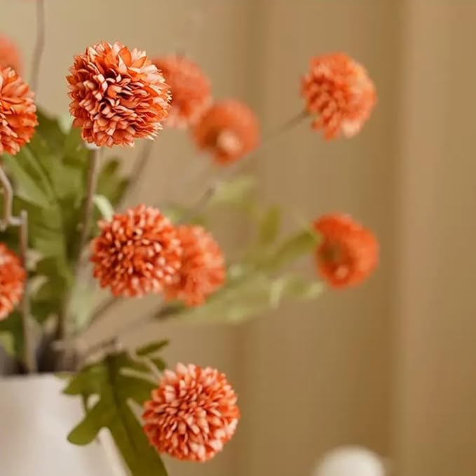 Artificial Flowers for Vases 20.5 Inch 10 Stems，Silk Dried Fake Mums Bouquet Indoor Faux Floral Arrangements for Decoration (Orange)
