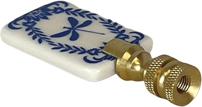 Royal Designs, Inc. Blue/White/Black Porcelain Dragonfly Finial for Lamp Shade, Polished Brass
