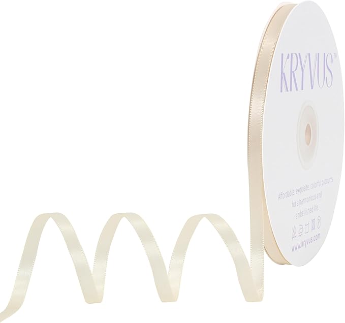 Cream Satin Ribbon, Double Faced 1/4 Inch X 50 Yards Cream Ribbon, Premium Satin Ribbon for Gift Wrapping, Crafts, Hair Bow Making, Sewing, Flower Bouquet, Wedding Party Decor