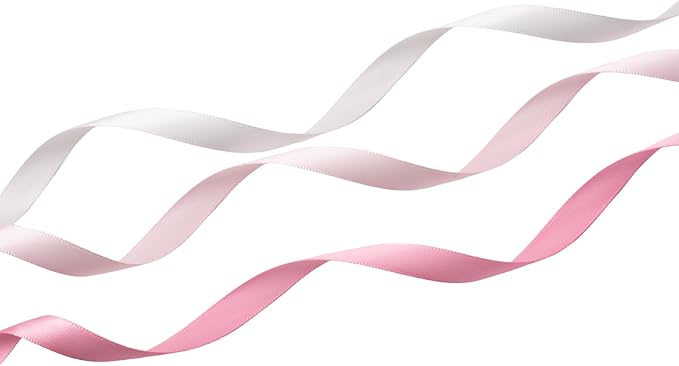 Pink Double Face Satin Ribbon 3/8 Inch x 45 Yards White Fabric Ribbon for Gift Wrapping, Flower Bouquets, Hair Bows Making, Wedding Decoration, Invitation Cards, Christmas (3 Rolls *15Yd)