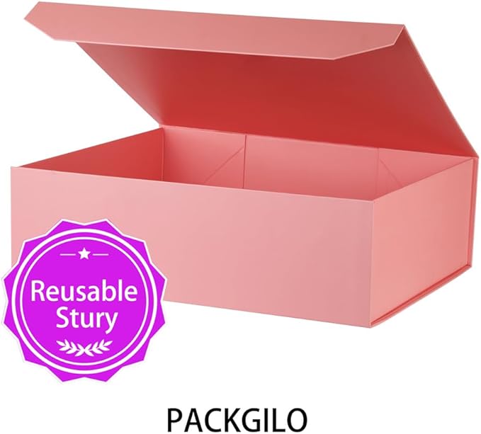 Pink Extra Large Gift Box with Lid 1 Pcs 19x16x6 Inches, Gift Box large Pink Gift Boxes for Presents Clothes Robe Wedding Dress Sweater,Reusable Foldable Bridesmaid Proposal Box（Matte）