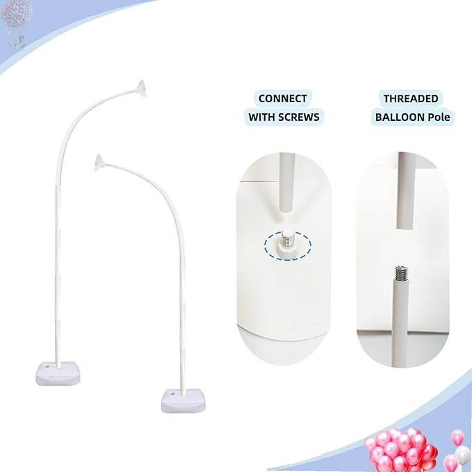 Balloon Arch Stand Kit 9ft &5.6ft,Heavy Duty Base With Water Filling Bag,White Bendable Half Arch Balloon Arch for Birthdays Holiday Decorations And Other Indoor And Outdoor Parties No Balloons