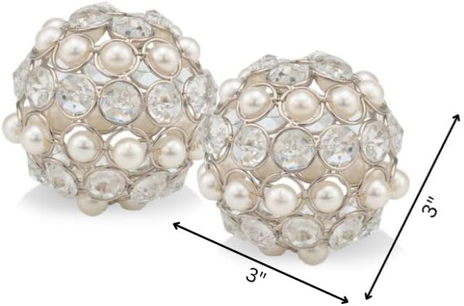 Modern Day Accents 3877 Facetas Perla 3" Silver Cristal & Pearl Spheres - Set of 2, Home Decor, Coffee Table Decor, Decorative Balls, Gem Sphere Ball, Modern Home Decor, Bowl fillers, Gemstone
