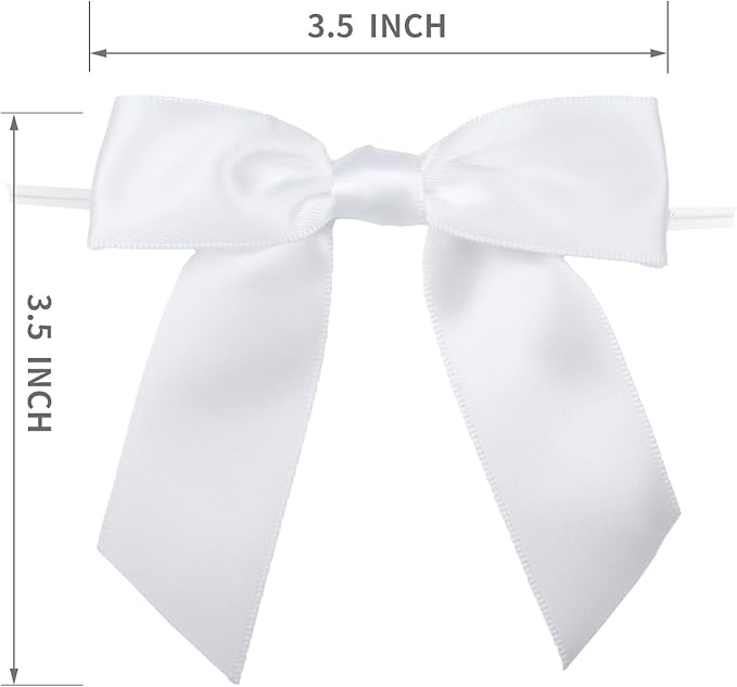 7Rainbows 30pcs Boutique 3.5" White Satin Ribbon Twist Tie Bows for Tying Up Packages Gift Wrapping