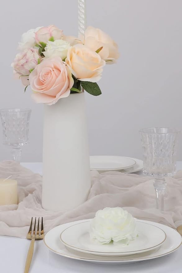 30pcs Roses Artificial Flowers Champagne Silk Roses with Long Stems Fake Flowers for Wedding Bouquet Centerpices Decorations Party Bridal Baby Shower Home Decor