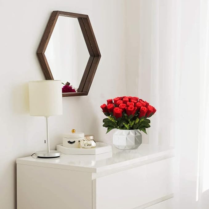 Artificial Rose Flowers Bouquet Burgundy 18 Blooms Long Stem Red Roses Bouquet Artificial Flowers Decoration for Home Table Garden Wedding Anniversary Valentine's Day Mother's Day Decor (A- Red)