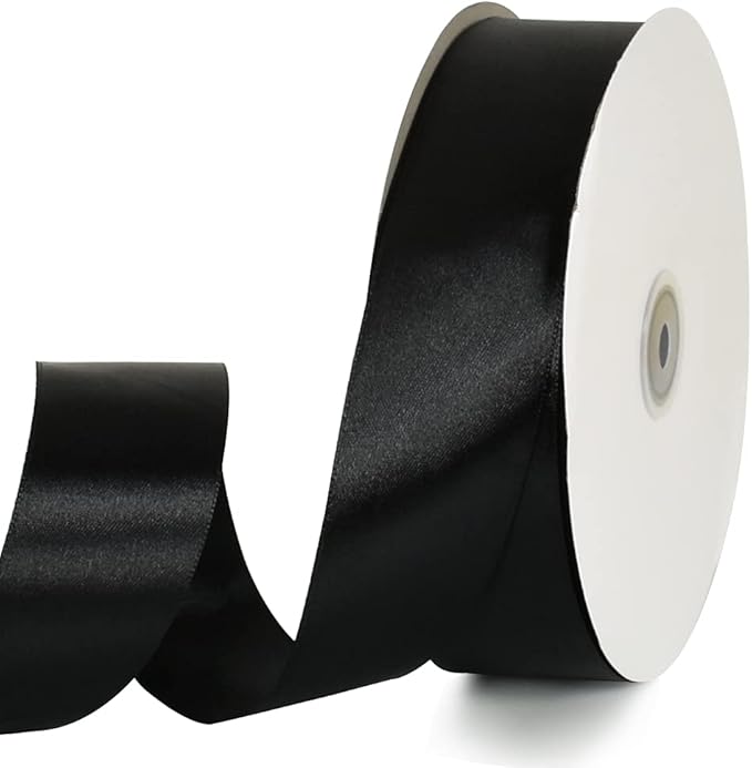 TONIFUL 1-1/2 Inch (40mm) x 100 Yards Black Wide Satin Ribbon Solid Fabric Ribbon for Gift Wrapping Chair Sash Valentine's Day Wedding Birthday Party Decoration Halloween Craft Sewing