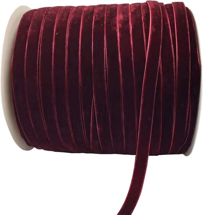 10 Yards Burgundy Velvet Ribbon Spool (Wine, 3/8")