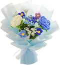Handmade Crochet Rose Flower Bouquet: Artificial Knitted Rose Gift for Wife Mother Girlfriend for Festival Wedding Graduation Anniversary (Blue)