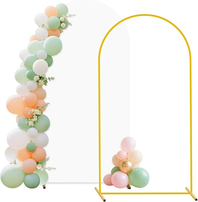 FUHSY 7.2FT Arch Backdrop Stand and Cover Set Balloon Metal Arch Stand with White Arched Backdrop Cover Wedding Arches Backdrops Stand Cover for Birthday Party Baby Shower Decor Indoor Outdoor