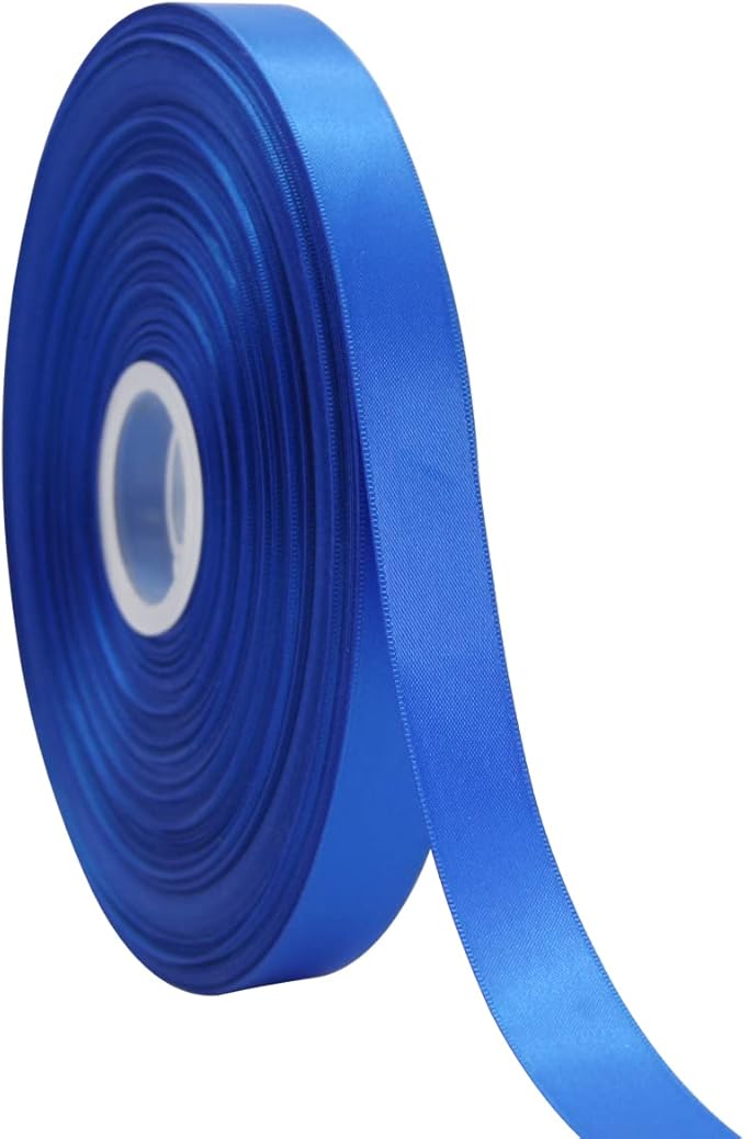 Royal Blue Double Faced Satin Ribbon 7/8 Inch - 100 Yards Continuous Gift Wrapping Package Ribbon for Invitations, Flower Bouquets, Weddings, Bows, Hair Decoration, Valentine's Day, and Mother's Day