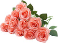 Artificial Rose Flower Artificial Flowers Flower with Long Stem Silk Roses Bouquet for Wedding Bridal Shower Party Home Decoration (Coral Peach, 12 Pcs)