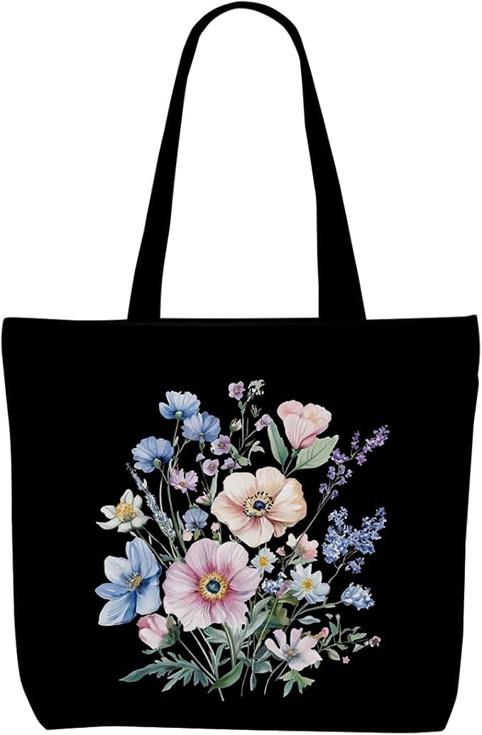 Decohim Floral Butterfly Canvas Tote Bag Boho Canvas Bag with Pocket for Work Office Women Girl Christmas Birthday Gifts