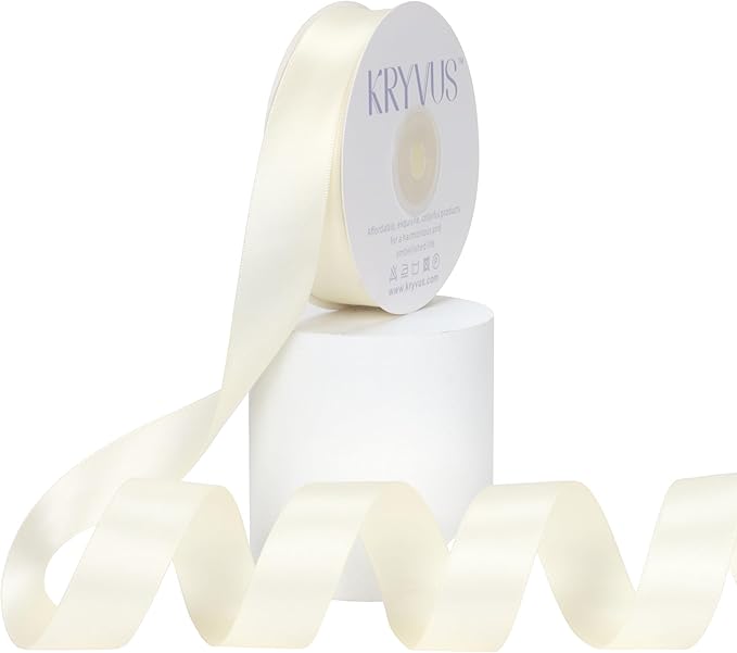 Ivory Polyester Satin Ribbon, Double Faced 7/8 Inch X 25 Yards, Premium Satin Ribbon for Gift Wrapping, Crafts, Wedding Party Decor
