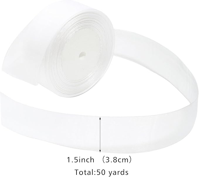 White Ribbon for Gift Wrapping 1-1/2 inch Sheer Organza Ribbon for Flower Bouquet Tulle Chiffon Ribbons for Wedding Invitations Christmas Decorations Crafts 50 Yards
