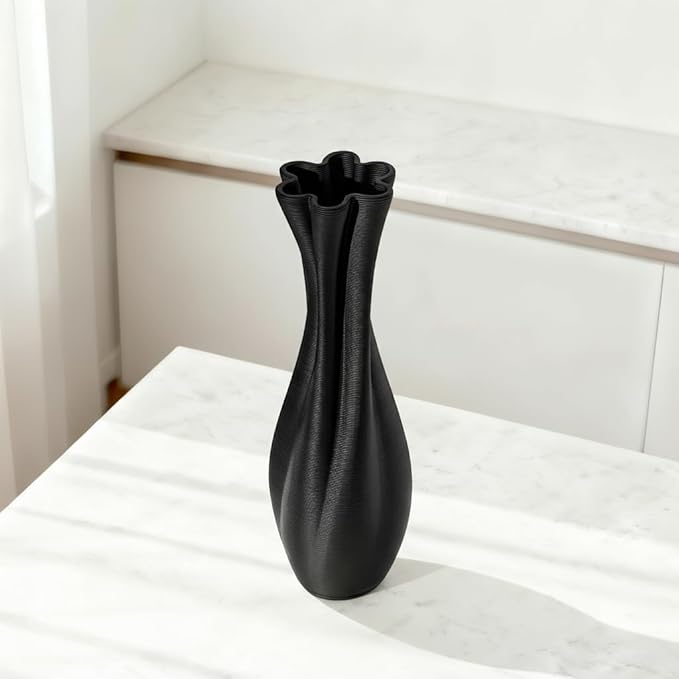 Black Ceramic Decorative Vase, Nordic Modern Irregular Shape Flower Vase for Home Decor, Simple Artistic Centerpiece for Dining Table or Coffee Table