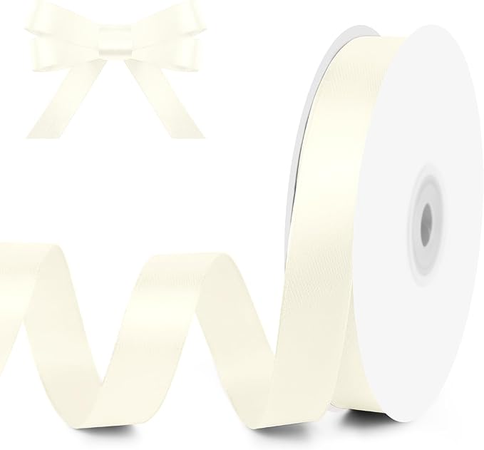 KMER LIFE 5/8" Wide x 50 Yards Ivory Single Faced Polyester Satin Ribbon - Perfect for Wedding Decor, Wreaths, Crafts, Gift Wrapping & Other Projects