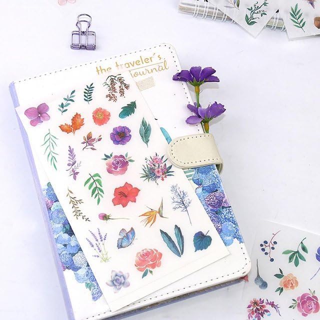 12sheets Watercolor Flower Stickers for Scrapbooking, Fresh Floral Summer Sticker Scrapbooking White Floral Plant Design, Small Decorative Stickers for DIY,Diary Decoration,Books Summer's GIF