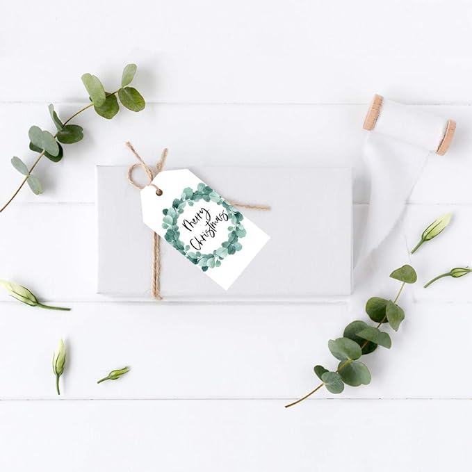 Andaz Press Christmas Holiday Season Classic Gift Tags, Merry Christmas to from Classic Favor Tags, Eucalyptus Wreath Design, for Holiday Events, Parties, and Favors, 60-Pack