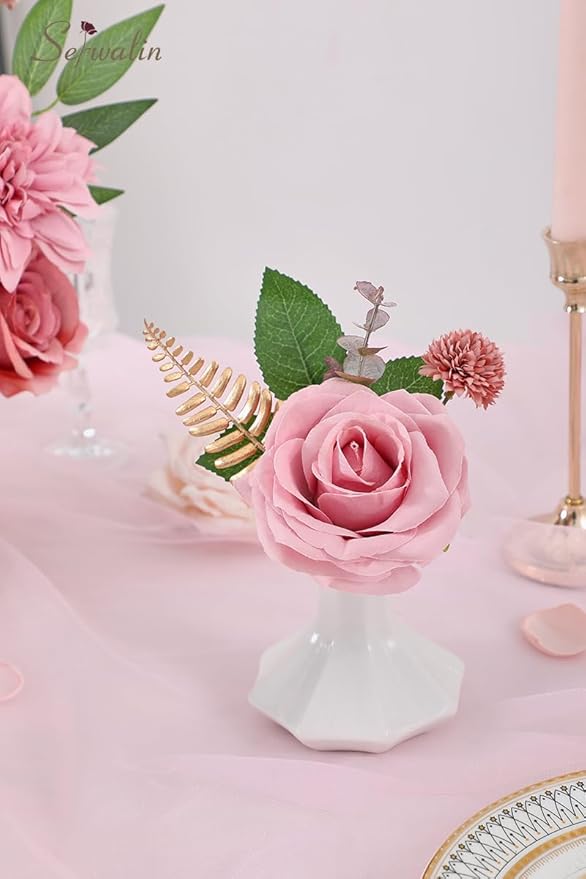 Serwalin Artificial Flowers Dusty Pink Silk Fake Flowers for DIY Wedding Bouquets Cake Flowers Spring Decor Table Centerpieces Arrangements Baby Shower Decoration