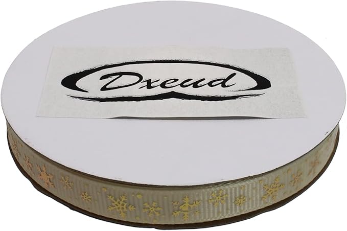 Gold Printing Snowflake Grosgrain Ribbon 25 Yard Each Roll 100% Polyester Woven Edge (3/8", Beige)