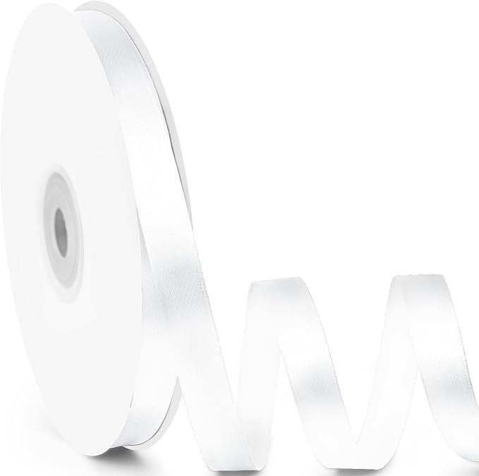 3/8" x 50 Yards Satin Ribbon - White Silk Ribbon with Spool - Ideal for Gift Wrapping, Floral Bouquets, Crafts, Wedding Party Decorations, Christmas and Sewing Projects